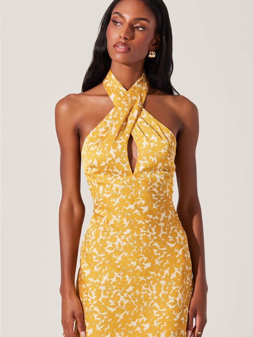 Astr Yellow Floral Halter Midi Dress Small